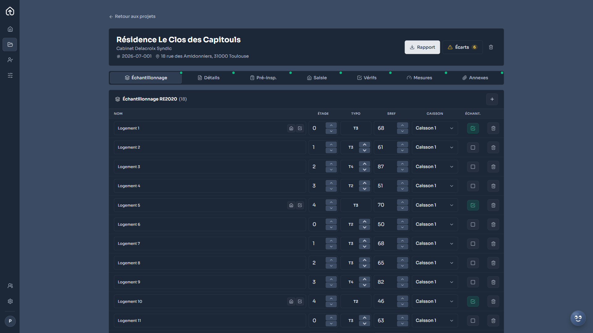 Onglet Échantillonnage d'un logement collectif