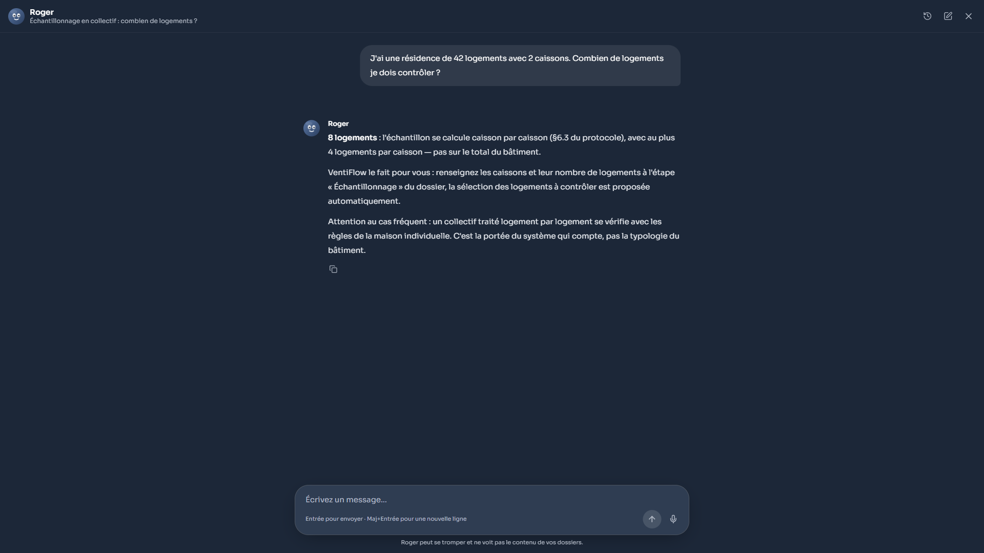Panneau de discussion de Roger ouvert sur ordinateur